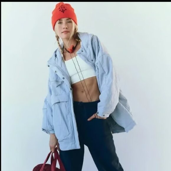 FREE PEOPLE FP MOVEMENT BILLIE BOXIE LAVENDER CINCHED PARKA HOOD OVERSIZE JACKET - Picture 1 of 12